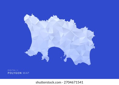 Mapa de Jersey - Ilustración vectorial de estilo polígono en degradado azul y blanco, diseño geométrico de bajo poli, aislado sobre fondo sólido para infografías y Uso digital.