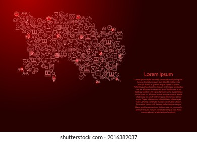 Jersey map from red and glowing stars icons pattern set of SEO analysis concept or development, business. Vector illustration.