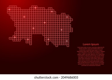 Jersey map silhouette from red mosaic structure squares and glowing stars. Vector illustration.