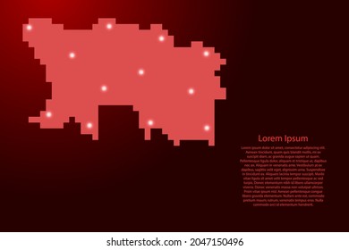 Jersey map silhouette from red square pixels and glowing stars. Vector illustration.