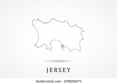 Jersey Map- World Map International vector template with thin black outline or outline graphic sketch style and black color isolated on white background - Vector illustration eps 10