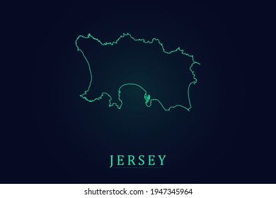 Jersey Map - World Map International vector template with thin green outline or outline graphic sketch style and green color isolated on dark background - Vector illustration eps 10