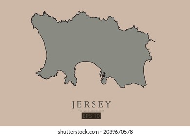 Jersey Map - World Map International vector template with old classic style and gray color on map isolated on brown background - Vector illustration eps 10 