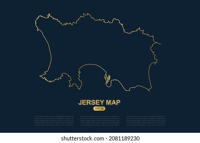 Jersey Map - Weltkarte Internationale Vektorgrafik-Vorlage mit dünner goldener Skizze, einzeln auf dunklem Hintergrund für Kartendesign, Plakat, Banner - Vektorgrafik eps10