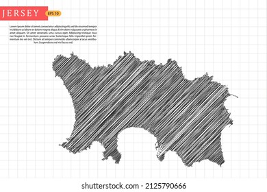Jersey Map - World Map International vector template with black outline graphic sketch and old school style isolated on white grid background - Vector illustration eps 10