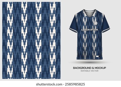 Jersey mockup and background pattern design. Uniform front view jersey and sublimation templates for soccer, football, volleyball, badminton, e-sports, casual