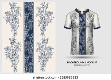 Jersey mockup and background pattern design. Uniform front view jersey and sublimation templates for soccer, football, volleyball, badminton, e-sports, casual