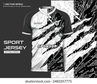 jersey mockup template t shirt design. Abstract black and white scratch grunge pattern design for jersey soccer, football, gaming, cycling . Vector eps file