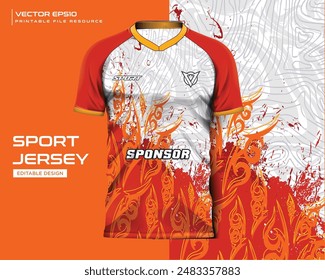 jersey mockup template t shirt design. Abstract orange motif grunge pattern design for jersey soccer, football, gaming, cycling . Vector eps file