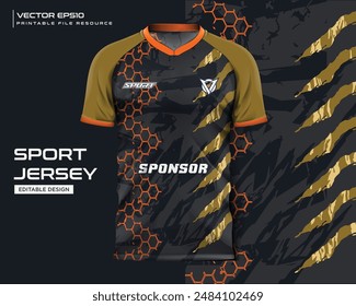 diseño de camiseta de Plantilla de maqueta de jersey. Abstractas diseño de patrón de grunge de textura naranja y dorada para el fútbol de la camiseta, el fútbol, el juego, el ciclismo . archivo eps de Vector