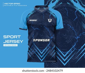 jersey mockup template t shirt design. Abstract cyan texture grunge pattern design for jersey soccer, football, gaming, cycling . Vector eps file