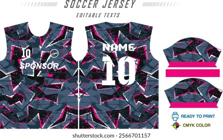 jersey mockup template t shirt design. Abstract purple motif grunge pattern design for jersey soccer, football, gaming, cycling . Vector eps file