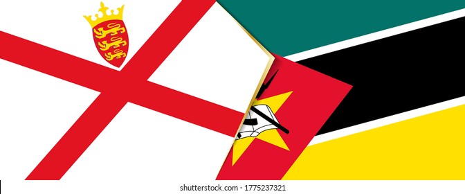 Jersey and Mozambique flags, two vector flags symbol of relationship or confrontation.