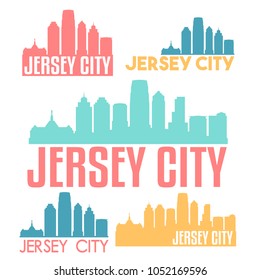 Jersey New Jersey Flat Icon Skyline Vector Silhouette Design Set Logo.