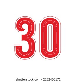 Jersey number 30 red color typography design.
