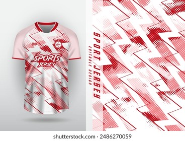 Jersey, outdoor sports design, jersey, football, futsal, running, racing, exercise, zigzag pattern, halftone, red and white.