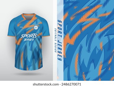 Jersey, outdoor sports design, jersey, football, futsal, running, racing, exercise, halftone pattern, zigzag, blue-orange.