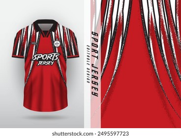 Jersey, diseño de deportes al aire libre, jersey, fútbol, fútbol sala, correr, ejercicio, patrón de grano, estilo clásico, rojo, negro y blanco.