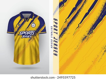 Jersey, diseño de deportes al aire libre, jersey, fútbol, fútbol sala, correr, ejercicio, patrón de grano, estilo clásico, amarillo y azul.