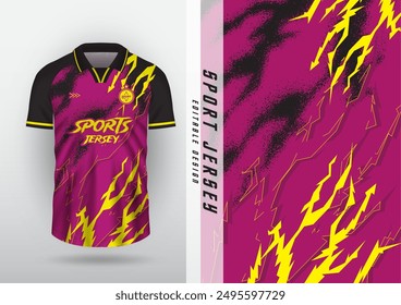 Jersey, outdoor sports design, jersey, football, futsal, running, exercise, grain pattern, classic shape, pink, black, yellow.