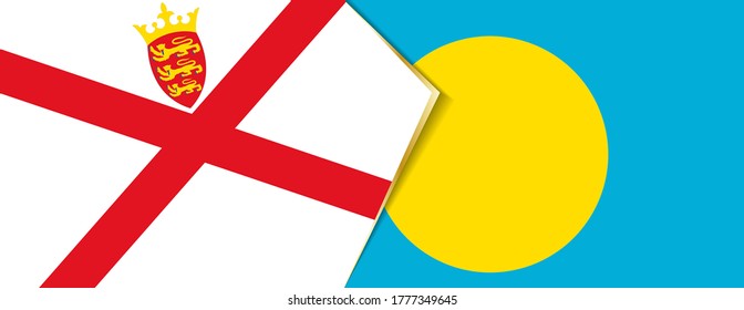 Jersey and Palau flags, two vector flags symbol of relationship or confrontation.