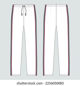 Jersey pant tenhnical fashion flat sketch vector illustration template front and back views