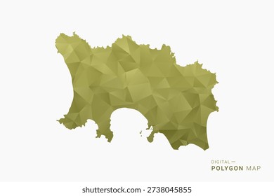 Jersey polygon map vector illustration in low poly geometric style, soft pastel colors with Olive green, clean silhouette on solid background, ideal for infographic.