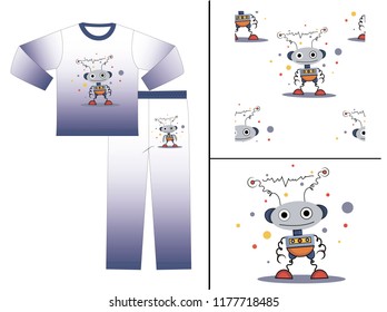 Jersey pyjamas. Seamless Pattern Background with Cute Colorful Retro Vintage Cartoon Hipster Robots. Pattern Swatch. Vector Illustration.