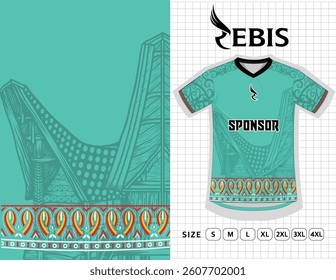 Jersey Rebis Apparel, outdoor sports design, jersey, football, futsal, running, exercise, grain pattern, classic style, green toraja