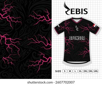 Jersey Rebis Apparel, outdoor sports design, jersey, football, futsal, running, exercise, grain pattern, classic style, flash black and pink