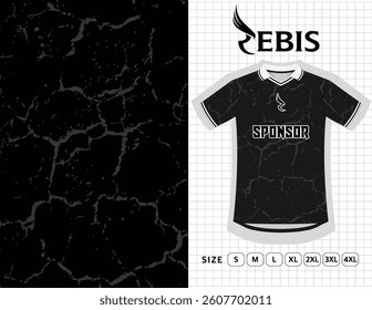 Jersey Rebis Apparel, outdoor sports design, jersey, football, futsal, running, exercise, grain pattern, classic style, black