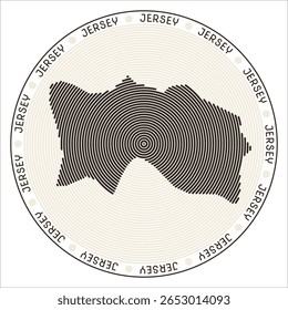 Jersey round logo design. Country shape build of rings. Jersey text around the country. Vector Illustration.