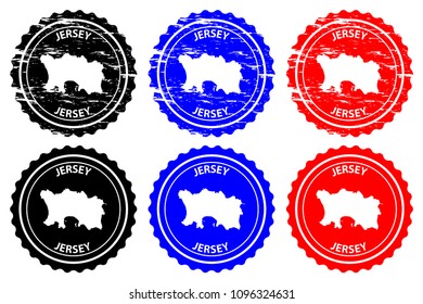 Jersey - rubber stamp - vector, Bailiwick of Jersey map pattern - sticker - black, blue and red