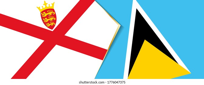 Jersey and Saint Lucia flags, two vector flags symbol of relationship or confrontation.