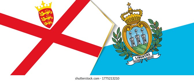 Jersey and San Marino flags, two vector flags symbol of relationship or confrontation.