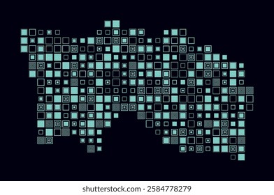 Jersey, shape of the country built of colored cells. Digital style map of Jersey on a dark background. Large size square blocks. Simple vector illustration.