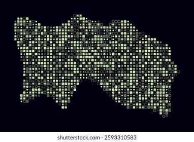 Jersey, shape of the country built of colored cells. Digital style map of Jersey on dark background. Small size rounded square blocks. Beautiful vector illustration.