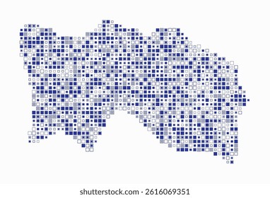 Jersey, shape of the country built of colored cells. Digital style map of Jersey on a white background. Small size square blocks. Modern vector illustration.