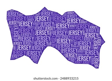 Jersey shape. Country word cloud with region division. Jersey colored illustration. Region names cloud. Vector illustration.