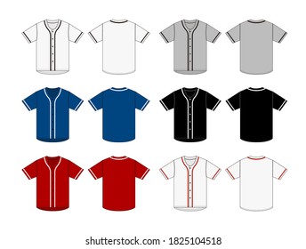 Jersey Shortsleeve Shirt (baseball Uniform Shirt) Template Vector Illustration Set