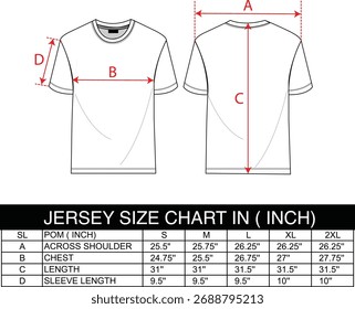 Jersey size char, mock up, vector, illustration, design