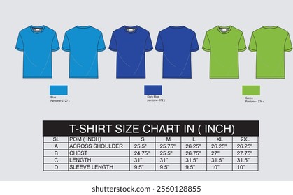 Jersey size chart with color pan tone color swatch fashion design illustration mock up