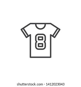 Jersey Soccer Number 8 line icon. Sports uniform linear style sign for mobile concept and web design. Football t shirt outline vector icon. Symbol, logo illustration. Vector graphics