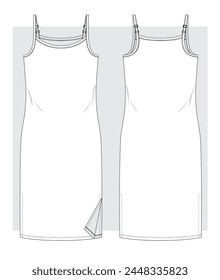 Jersey sundress with thin straps technical sketch. Vector illustration.