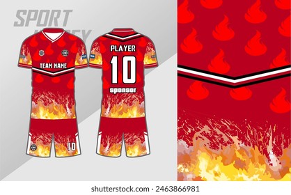 The jersey t-shirt background with fire motifs and red hearts can all be edited