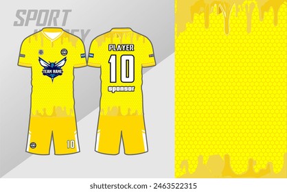 The jersey t-shirt background with yellow wasp house and honey motifs can all be edited