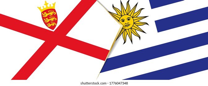 Jersey and Uruguay flags, two vector flags symbol of relationship or confrontation.