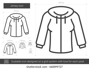 Jersey vector line icon isolated on white background. Jersey line icon for infographic, website or app. Scalable icon designed on a grid system.