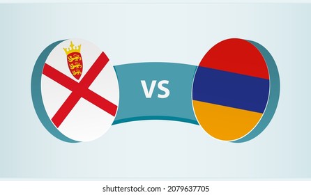 Jersey versus Armenia, team sports competition concept. Round flag of countries.