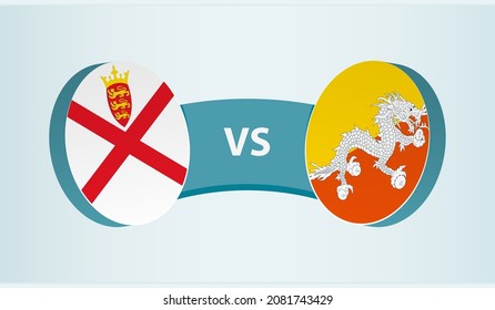 Jersey versus Bhutan, team sports competition concept. Round flag of countries.